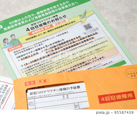 新型コロナウィルス感染症を軽減するコロナワクチンの接種券 95587439