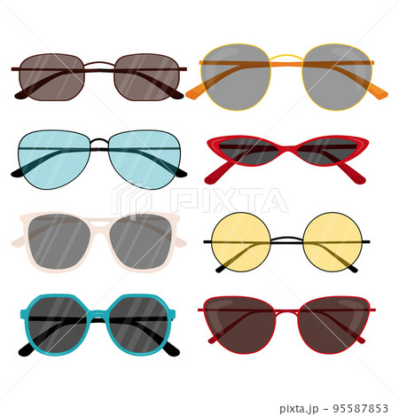 Colorful fashionable sunglasses with sun lens. Collection of women's sunglasses 95587853
