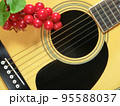 フォークギターとプラスチックの赤いブドウ 95588037