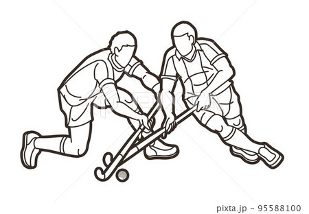 Field Hockey Sport Male Players Action Cartoon Graphic Vector Field Hockey Sport Male Players Action Cartoon Graphic Vector 95588100