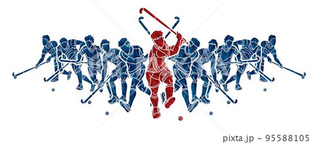 Field Hockey Sport Male Players Action Cartoon Graphic Vector Field Hockey Sport Male Players Action Cartoon Graphic Vector 95588105