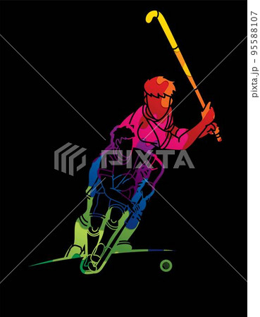 Field Hockey Sport Male Players Action Cartoon Graphic Vector Field Hockey Sport Male Players Action Cartoon Graphic Vector 95588107