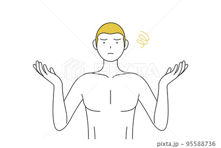 脱毛した男性の線画、両手を広げて困るポーズ 脱毛した男性の線画、両手を広げて困るポーズ 95588736