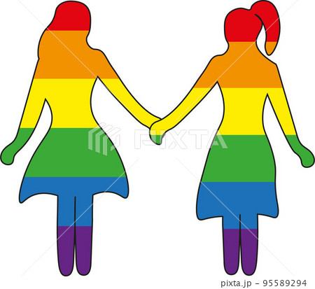 silhouette couple of girl lover colored lgbtq flag silhouette couple of girl lover colored lgbtq flag 95589294