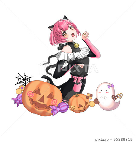 黒猫のコスプレをしたピンク担当ボブの女の子 95589319
