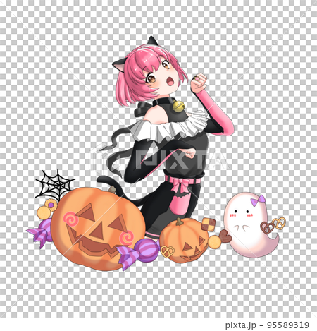 黒猫のコスプレをしたピンク担当ボブの女の子 95589319