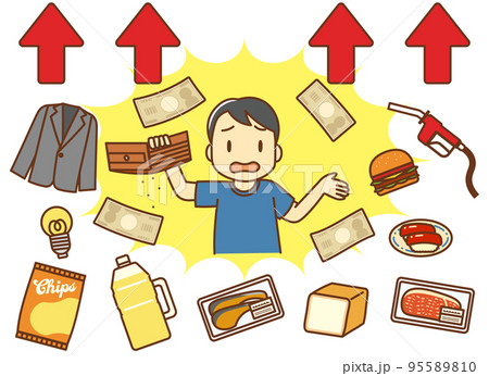 食料品・燃料・生活用品すべてが値上がりして呆然とする消費者 食料品・燃料・生活用品すべてが値上がりして呆然とする消費者 95589810