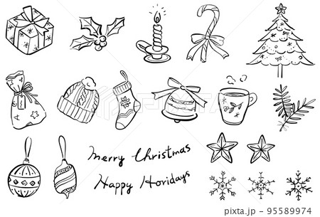 クリスマスのイラストセット 手描き 1色 クリスマスのイラストセット 手描き 1色 95589974
