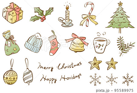クリスマスのイラストセット 手描き カラー クリスマスのイラストセット 手描き カラー 95589975
