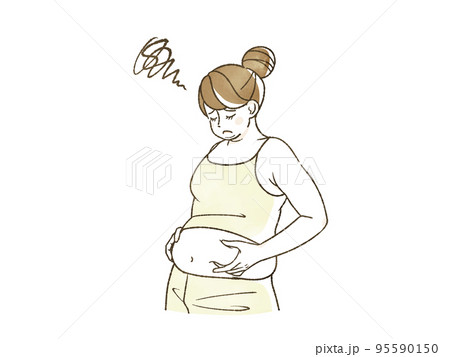 お腹の贅肉が気になっている肥満女性 95590150