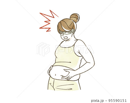 お腹の贅肉にショックを受けている肥満女性 お腹の贅肉にショックを受けている肥満女性 95590151