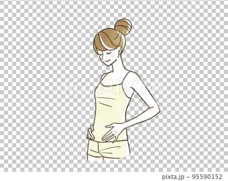 お腹を触っている笑顔の女性 95590152