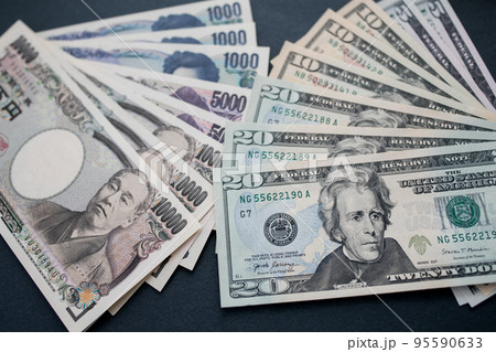 日本円と米ドル紙幣 日本円と米ドル紙幣 95590633