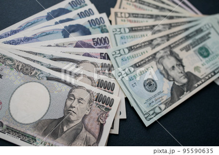 日本円と米ドル紙幣 日本円と米ドル紙幣 95590635