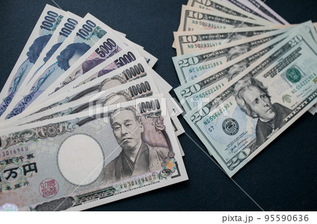 日本円と米ドル紙幣 日本円と米ドル紙幣 95590636