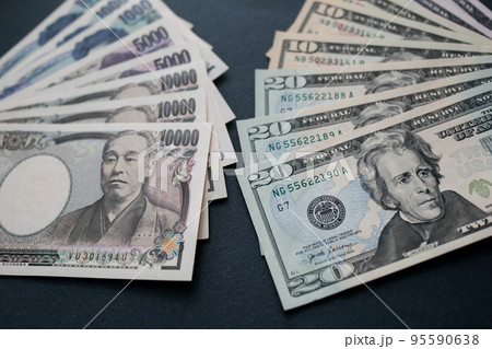 日本円と米ドル紙幣 日本円と米ドル紙幣 95590638