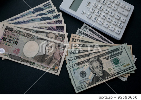 日本円と米ドル紙幣 95590650