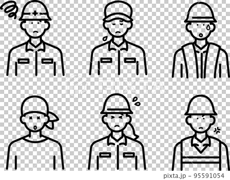 Negative expression civil engineering worker avatar illustration set line drawing only 95591054