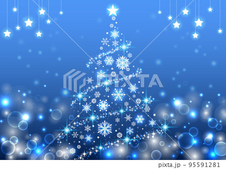 クリスマスツリー イルミネーションの背景 フレーム 青 クリスマスツリー イルミネーションの背景 フレーム 青 95591281