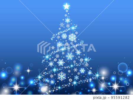 クリスマスツリー イルミネーションの背景　フレーム　青 95591282