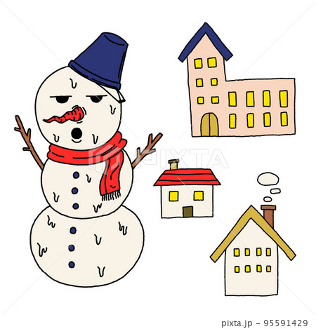 ポップでかわいい雪だるまのベクターイラスト素材 95591429