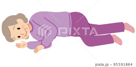 横向きに寝転ぶ高齢者　介護　側臥位 95591864