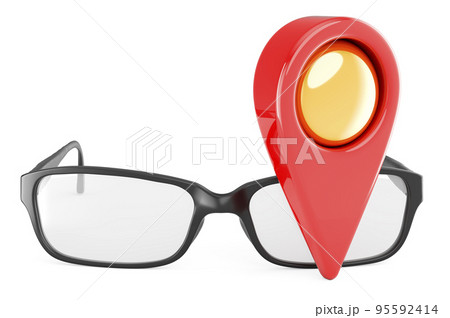 Eyeglasses with map pointer, 3D rendering 95592414