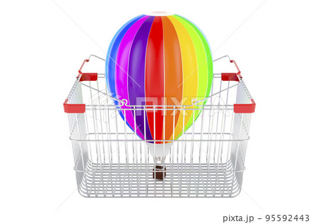 Shopping basket with hot air balloon, 3D rendering 95592443
