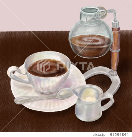 色鉛筆で描いたようなサイフォン式コーヒーのイラスト（背景あり） 95592844