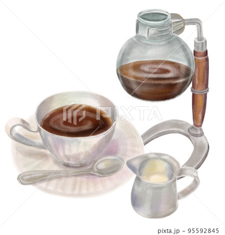 色鉛筆で描いたようなサイフォン式コーヒーのイラスト 95592845