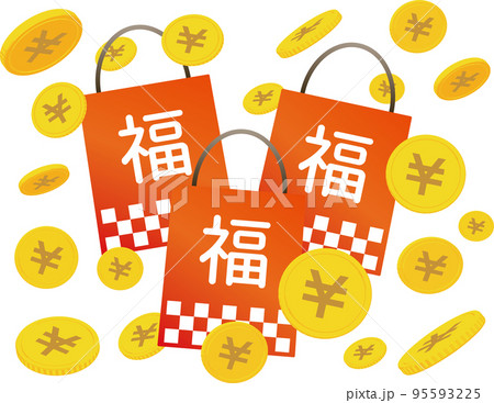 縁起の良い福袋とお金が舞うイラスト 95593225