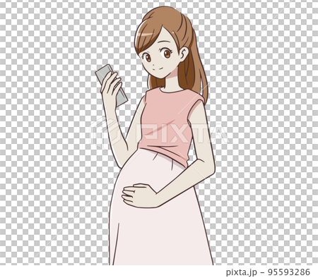Pregnant woman with a smartphone with a smile Pregnant woman with a smartphone with a smile 95593286