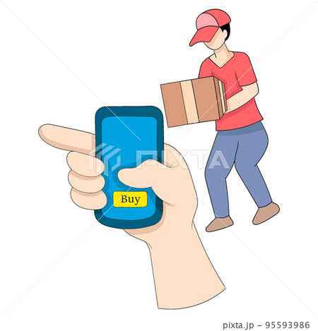 illustration of shopping purchases through the cellphone application quickly and precisely illustration of shopping purchases through the cellphone application quickly and precisely 95593986