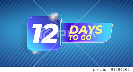 Twelve days to go countdown modern horizontal banner design template. 12 days to go sale announcement blue trendy glass banner, label, sticker, icon, poster and flyer. 95594269