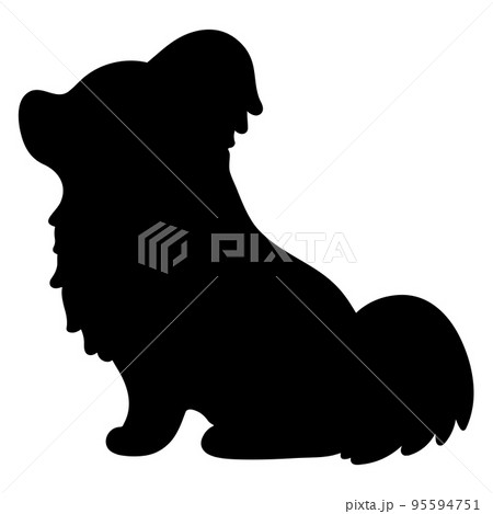 横を向いてお座りする可愛いパピヨンのシルエット 95594751
