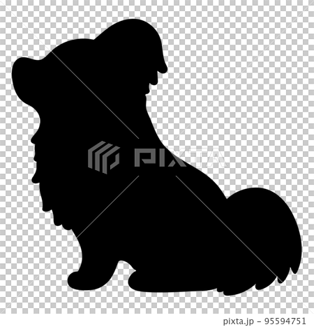 横を向いてお座りする可愛いパピヨンのシルエット 95594751