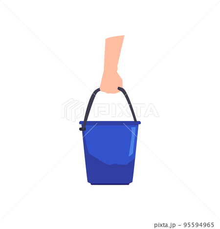 Human hand holding blue plastic water bucket flat style, vector illustration 95594965