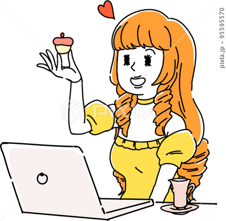 会社で働く、お嬢様。PCの前でデザートを食べる社畜譲 95595570