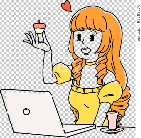 会社で働く、お嬢様。PCの前でデザートを食べる社畜譲 95595570