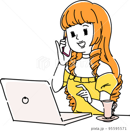 会社で働く、お嬢様。スマホで電話をする社畜譲 95595571