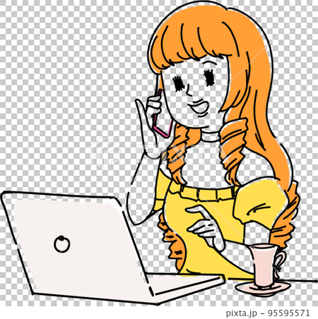 会社で働く、お嬢様。スマホで電話をする社畜譲 95595571