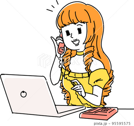 会社で働く、お嬢様。社内の電話で通話をする社畜譲 95595575