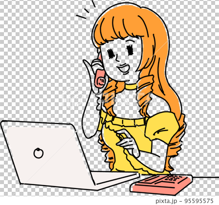 会社で働く、お嬢様。社内の電話で通話をする社畜譲 95595575