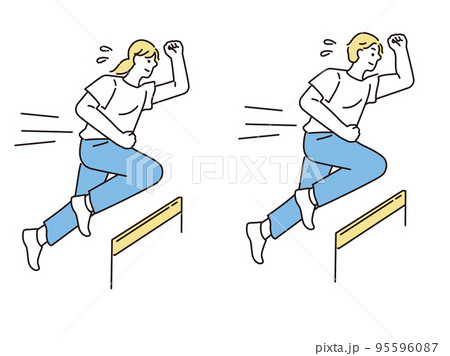 ハードルを飛ぶ男女(向上心、スポーツ、飛躍、努力) 95596087