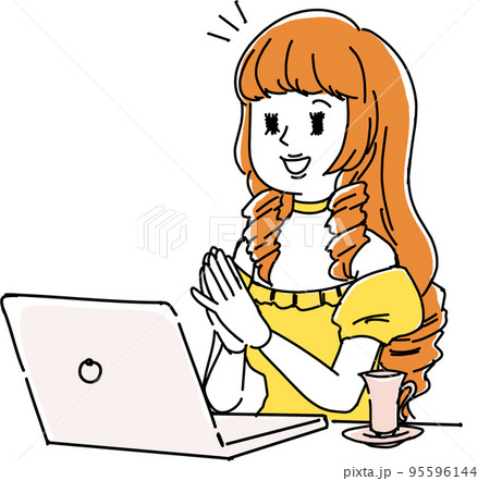会社で働く女性。PCの前で手を合わせて話す社畜譲 95596144