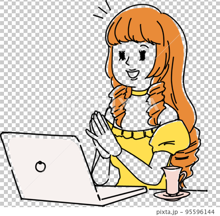 会社で働く女性。PCの前で手を合わせて話す社畜譲 95596144