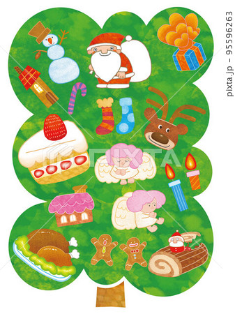 たくさんのオーメントが装飾されたクリスマスツリー 95596263