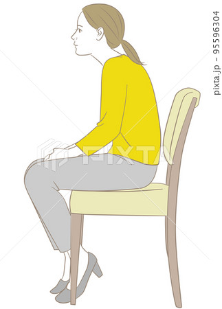 猫背の姿勢で椅子に座る女性 猫背の姿勢で椅子に座る女性 95596304