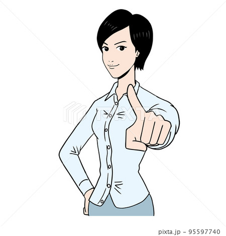 指をさす日本人女性 95597740