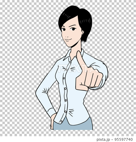 指をさす日本人女性 95597740